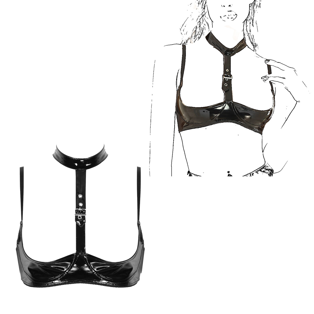 Womens Patent Leather Lingerie - Bralette Triangle Set recensione e prezzo