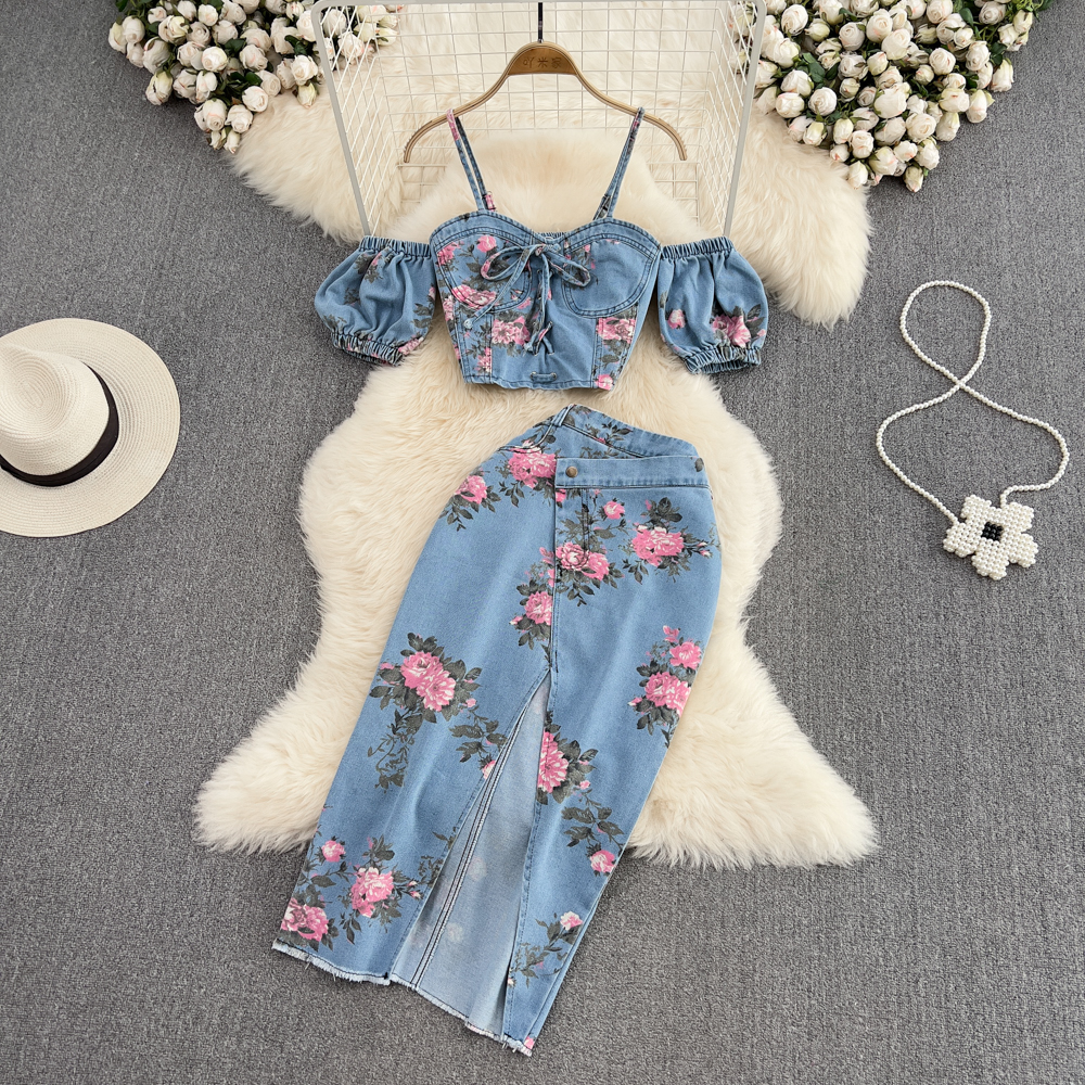 Fashion Floral Print Denim Ski - Romper Floral Print recensione e prezzo