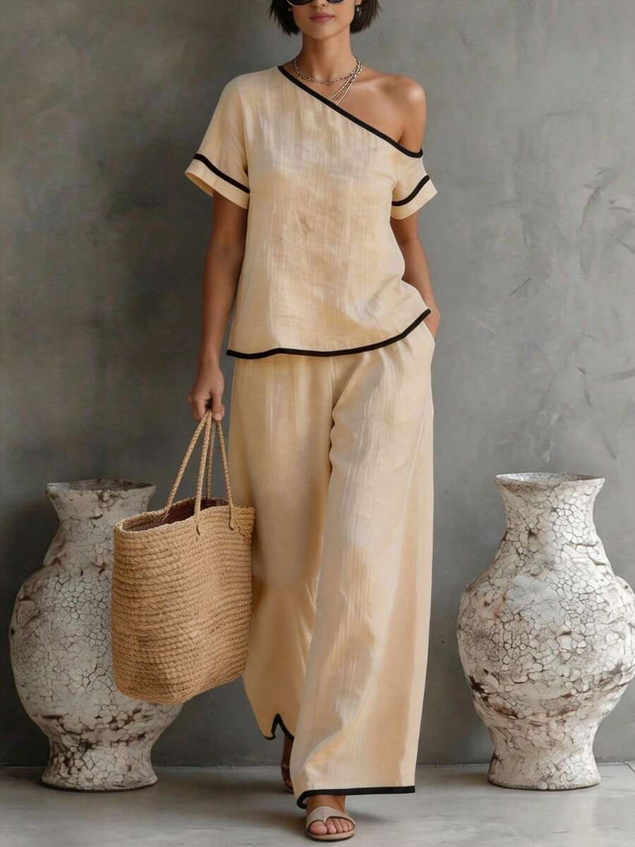 Womens Beige Asymmetric Top An - Linen Pant Wide recensione e prezzo