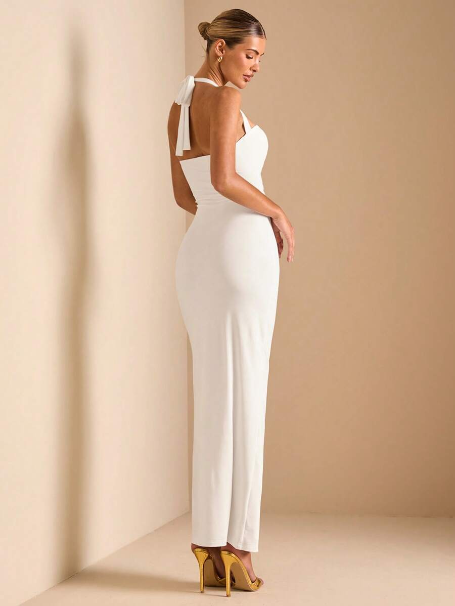 White Cut Out Halter Neck Fitt - Maxi Dress Halter recensione e prezzo