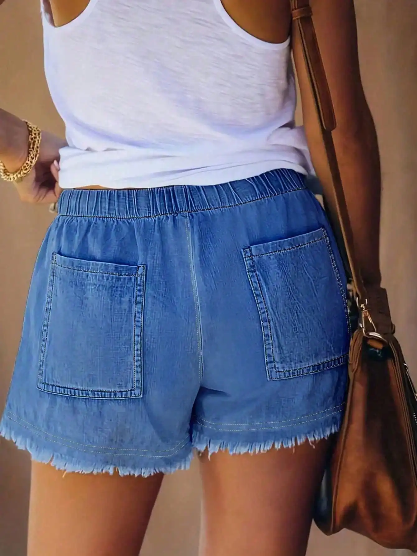 Women's Elastic Waist Frayed H - Shorts Denim Frayed recensione e prezzo