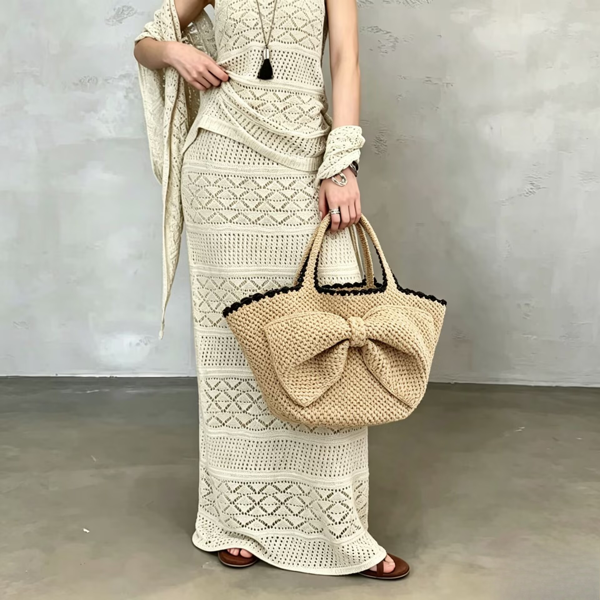 NEW raffia bow crochet handwov - Crochet Bag Raffia recensione e prezzo