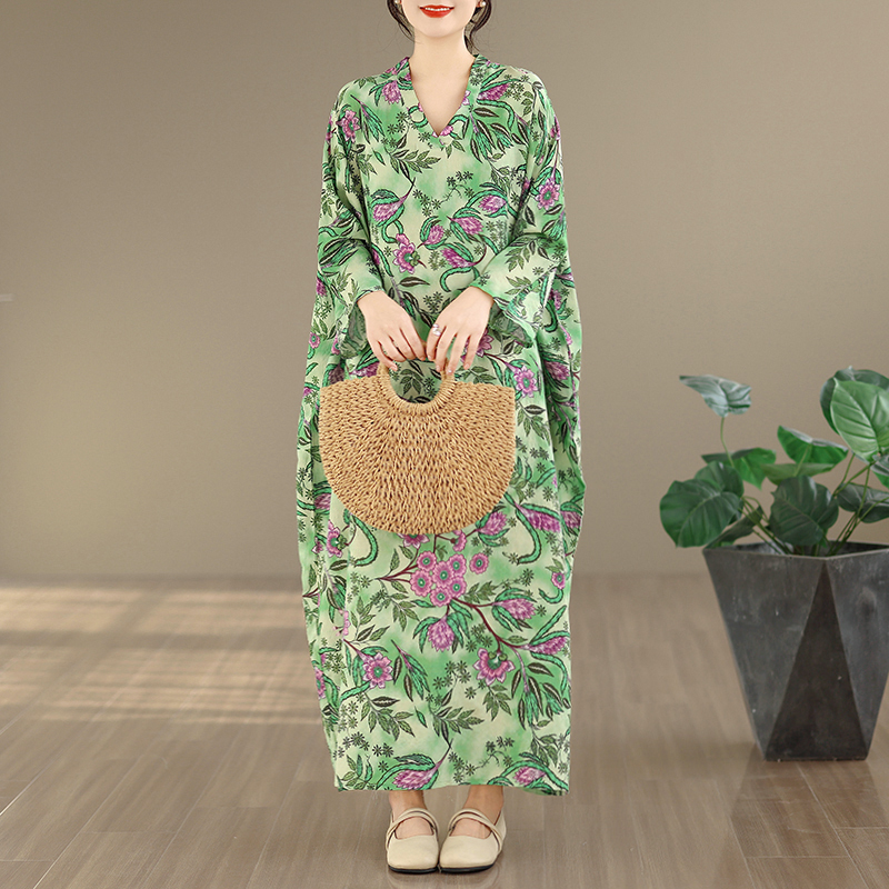 Large Size Floral Print Vacati - Linen Dress Wrap recensione e prezzo