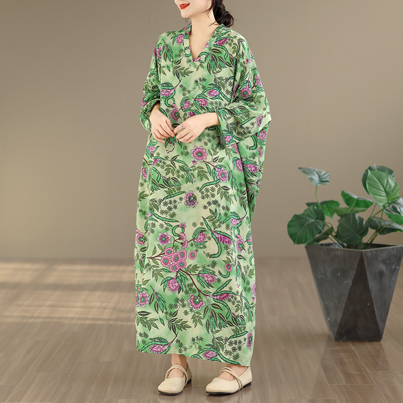 Large Size Floral Print Vacati - Linen Dress Wrap recensione e prezzo