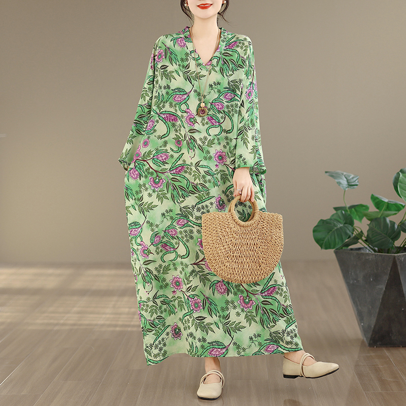 Large Size Floral Print Vacati - Linen Dress Wrap recensione e prezzo