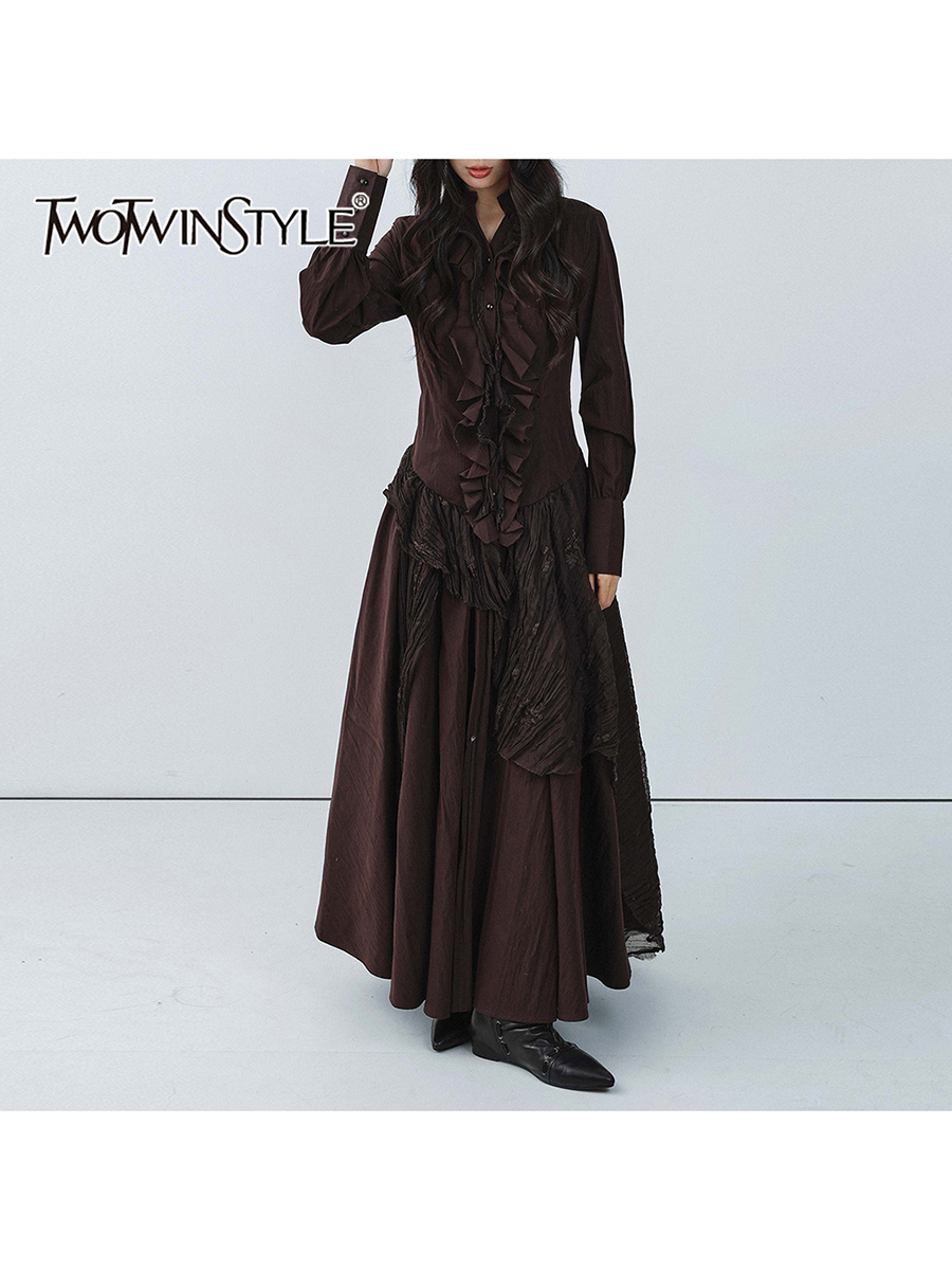 TWOTWINSTYLE Brown Spliced Fol - Linen Dress Wrap recensione e prezzo