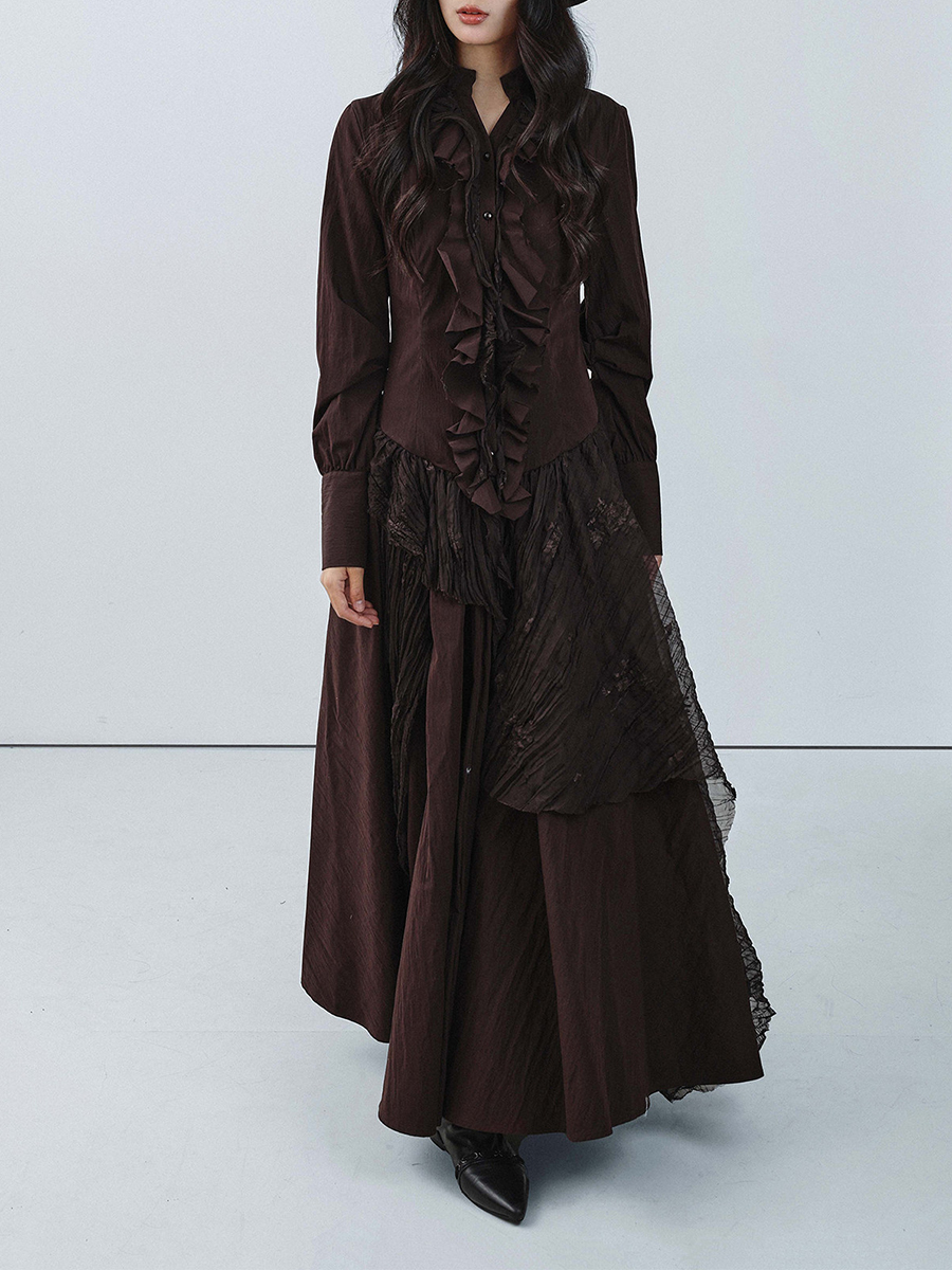 TWOTWINSTYLE Brown Spliced Fol - Linen Dress Wrap recensione e prezzo