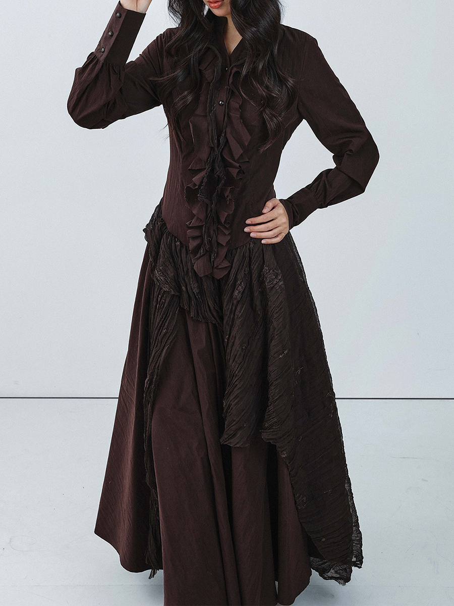 TWOTWINSTYLE Brown Spliced Fol - Linen Dress Wrap recensione e prezzo