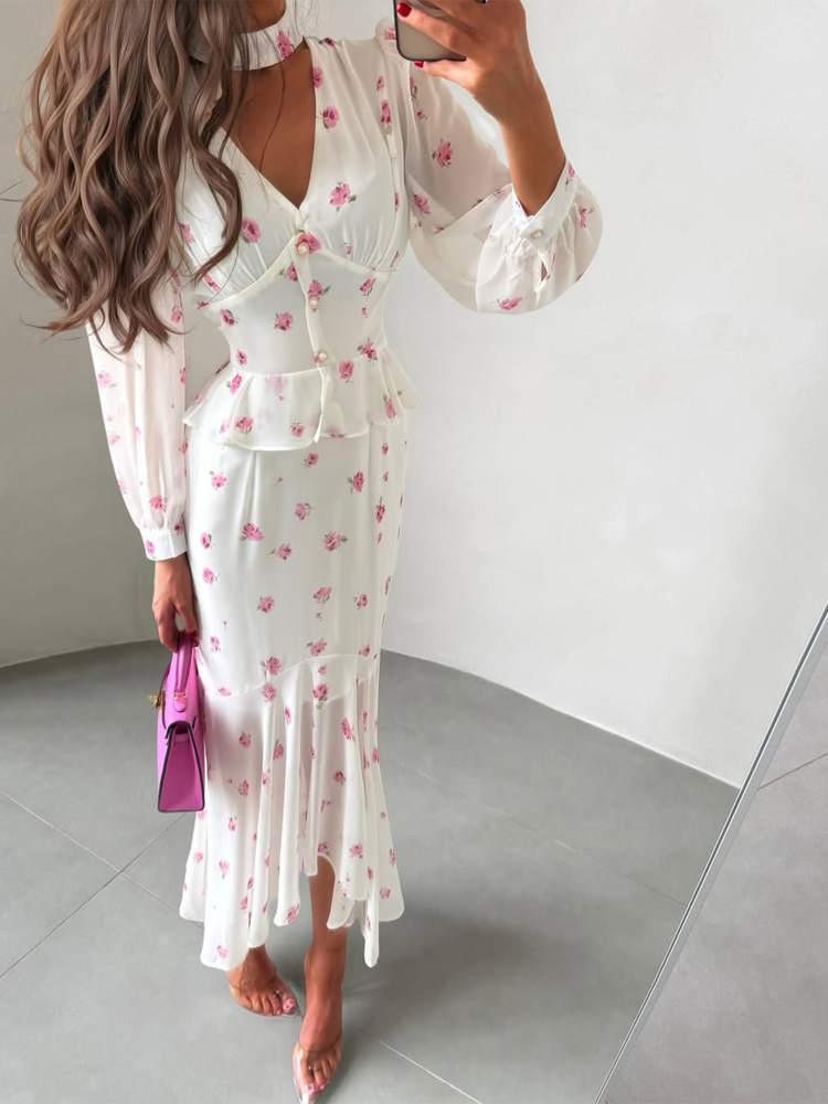 Women White Pink Floral Choker - Romper Floral Print recensione e prezzo