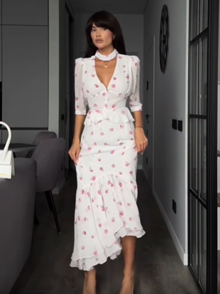 Women White Pink Floral Choker - Romper Floral Print recensione e prezzo