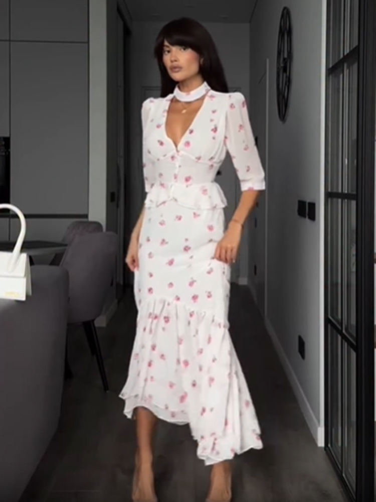 Women White Pink Floral Choker - Romper Floral Print recensione e prezzo