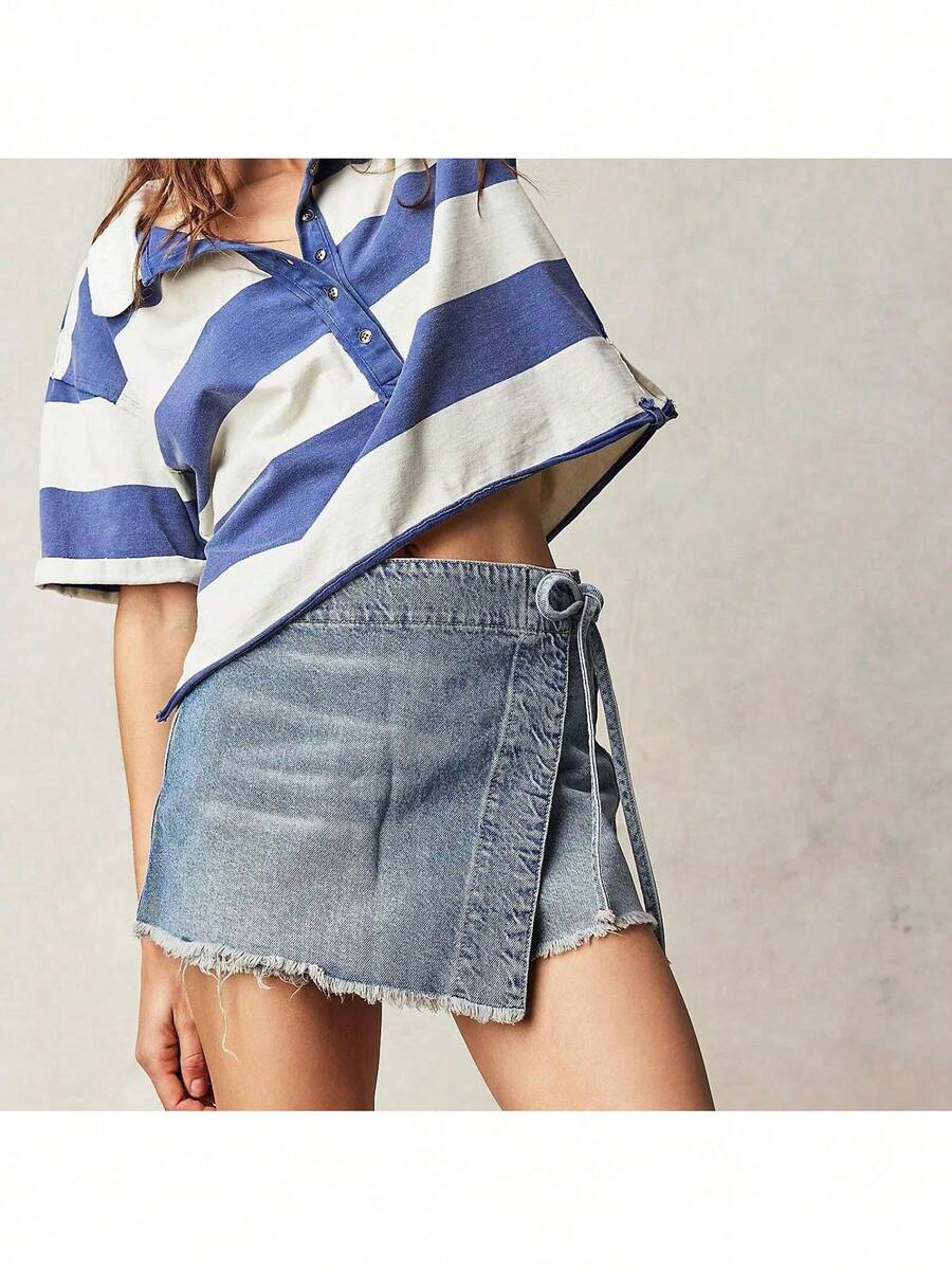Women Denim Wrap Skort High Wa - Shorts Denim Frayed recensione e prezzo