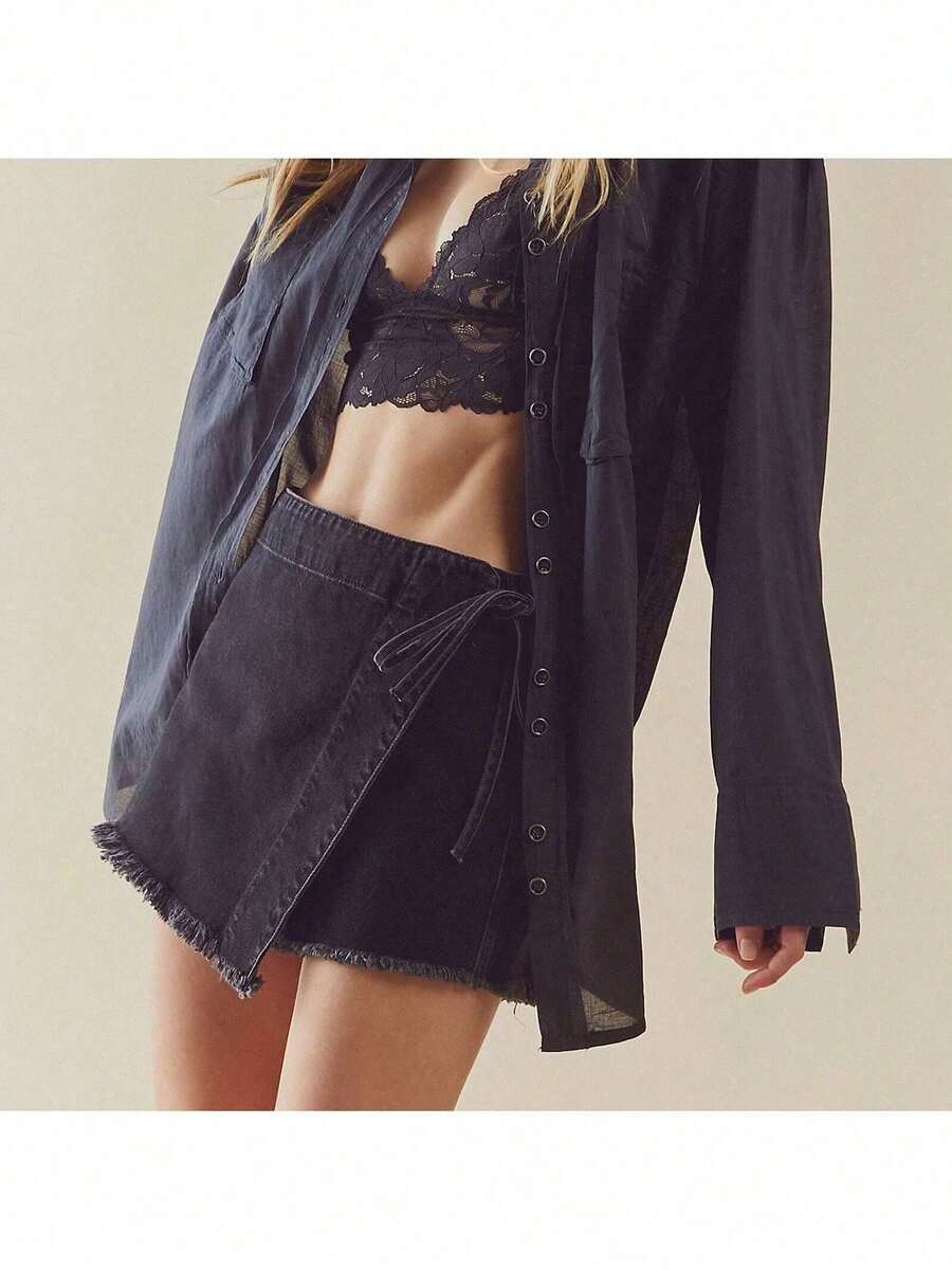 Women Denim Wrap Skort High Wa - Shorts Denim Frayed recensione e prezzo