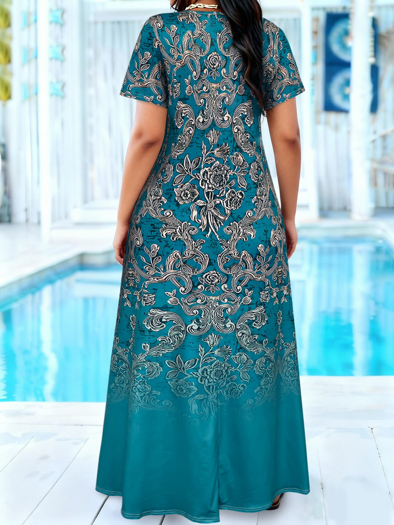 Plus Size Teal Baroque Floral  - Romper Floral Print recensione e prezzo