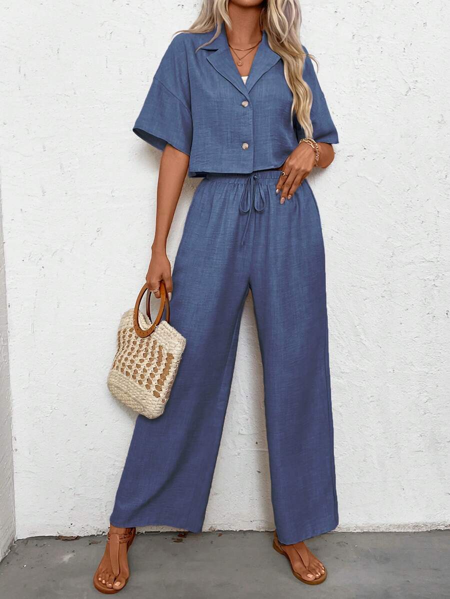 Womens Linen Short Sleeve Shir - Linen Pant Wide recensione e prezzo
