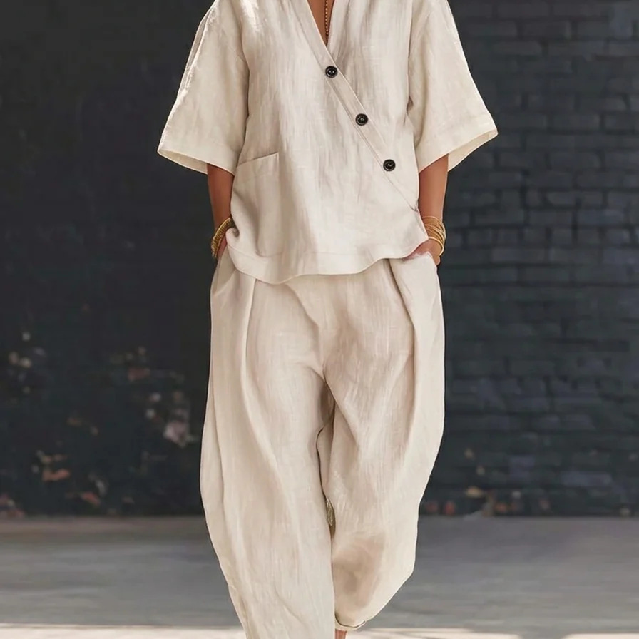 Women’s Two Piece Set Loose V  - Linen Pant Wide recensione e prezzo