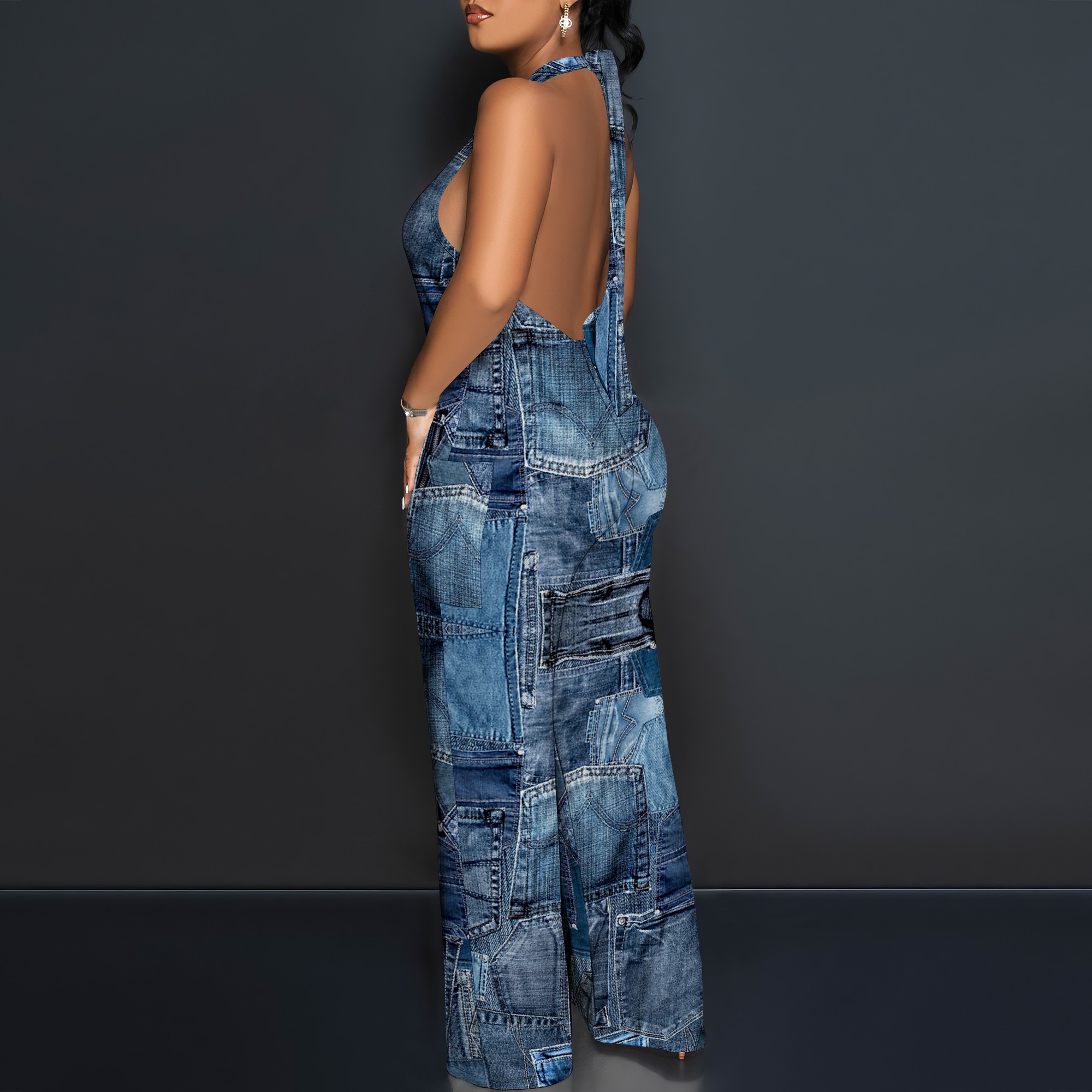 Denim Patchwork Halter V-Neck  - Maxi Dress Halter recensione e prezzo