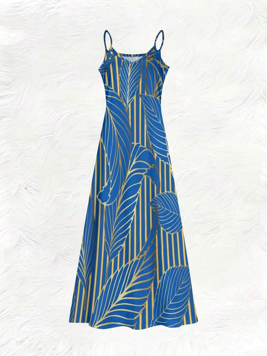 Blue Tropical Leaf Print V-Nec - Maxi Dress Halter recensione e prezzo